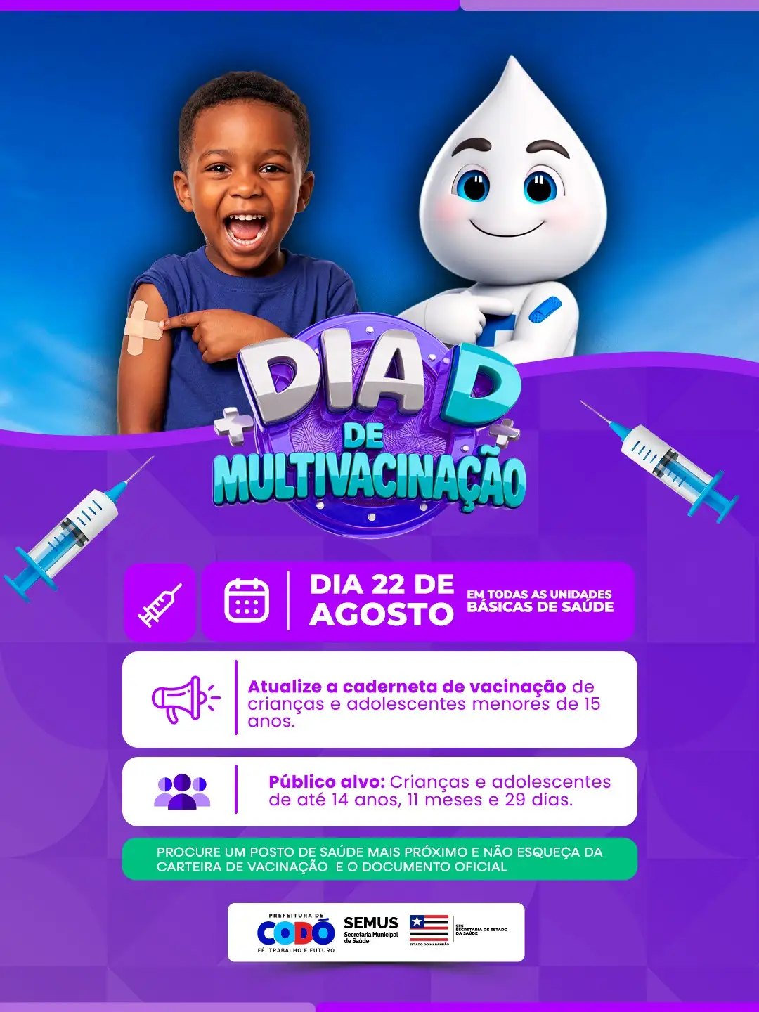 Dia D de Multivacinação acontece neste sábado (22) em todas as UBS de Codó