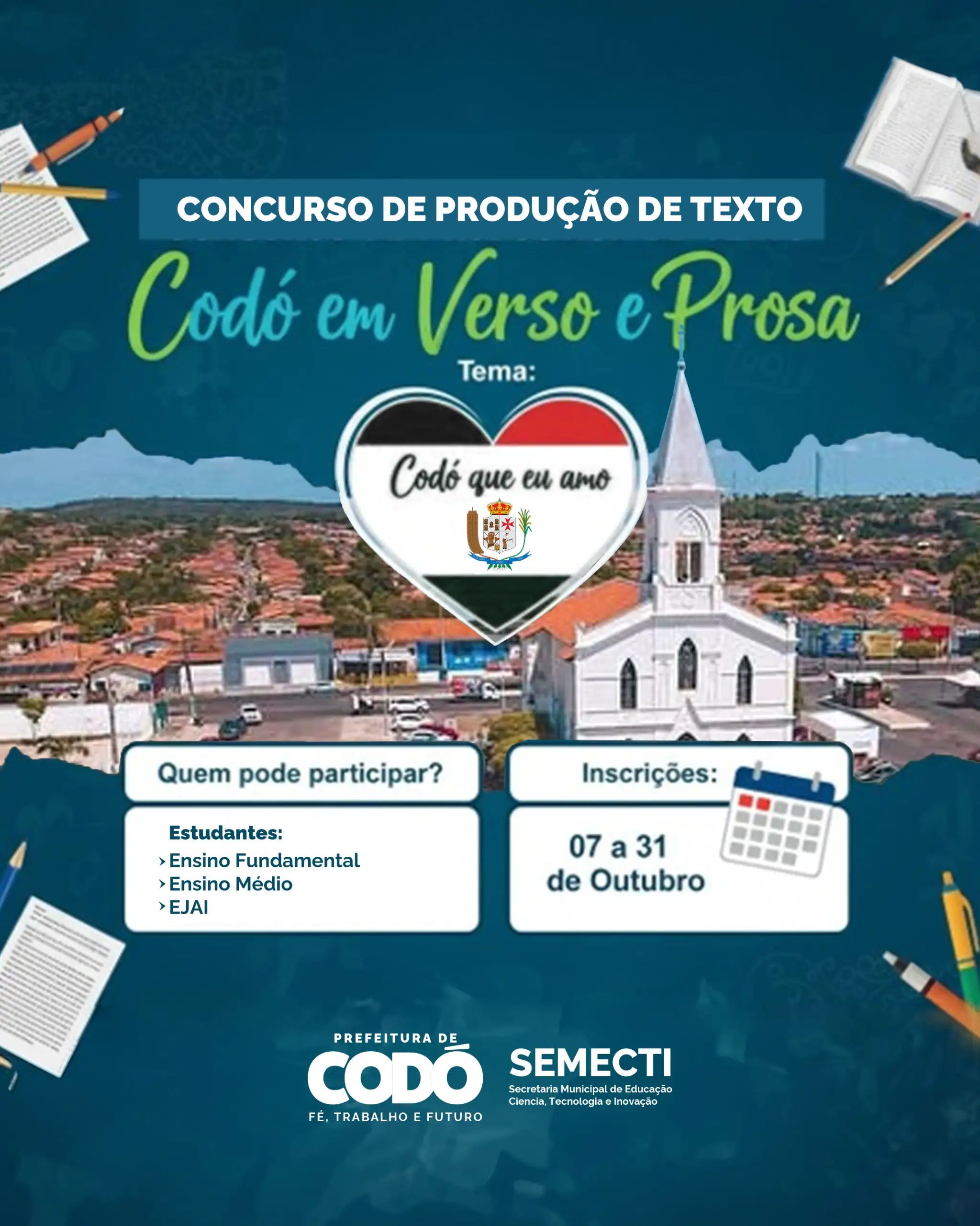 Prefeitura de Codó lança concurso literário “Codó em Verso e Prosa” para incentivar leitura e criatividade de estudantes