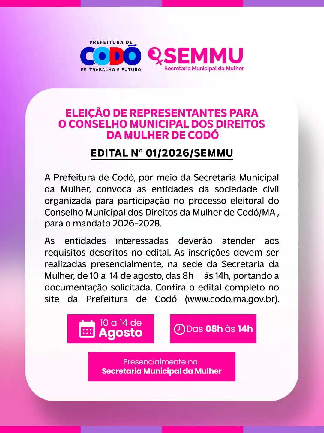 Foto 1 – Prefeitura de Codó convoca entidades para eleição do Conselho Municipal dos Direitos da Mulher