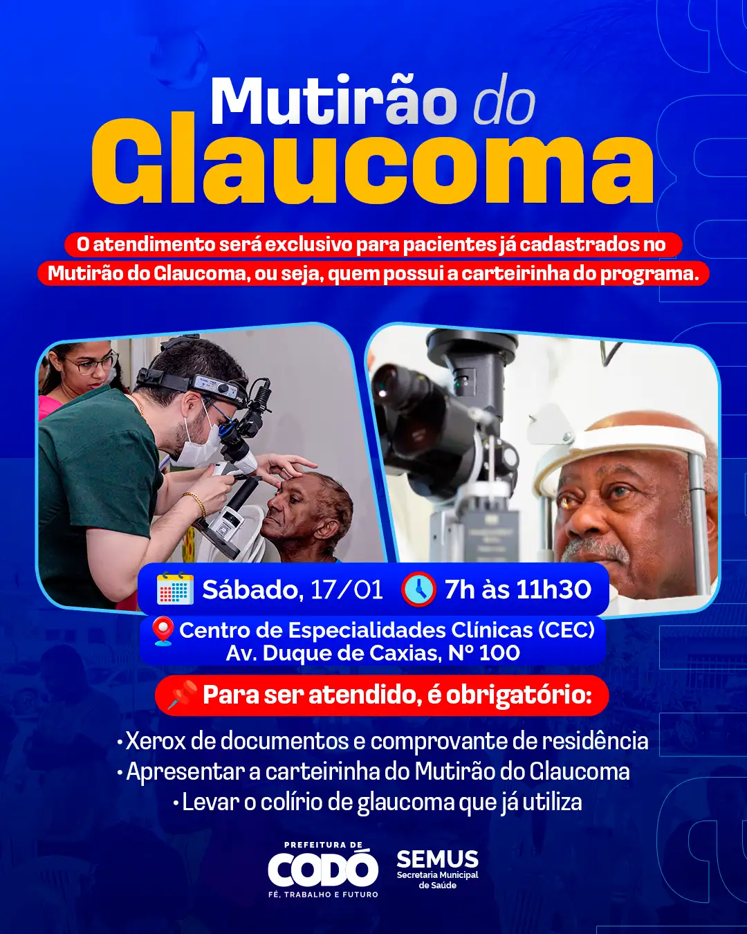 Galeria de imagens - Foto 1 da notícia: Prefeitura de Codó oferece atendimento oftalmológico gratuito por meio do Mutirão do Glaucoma