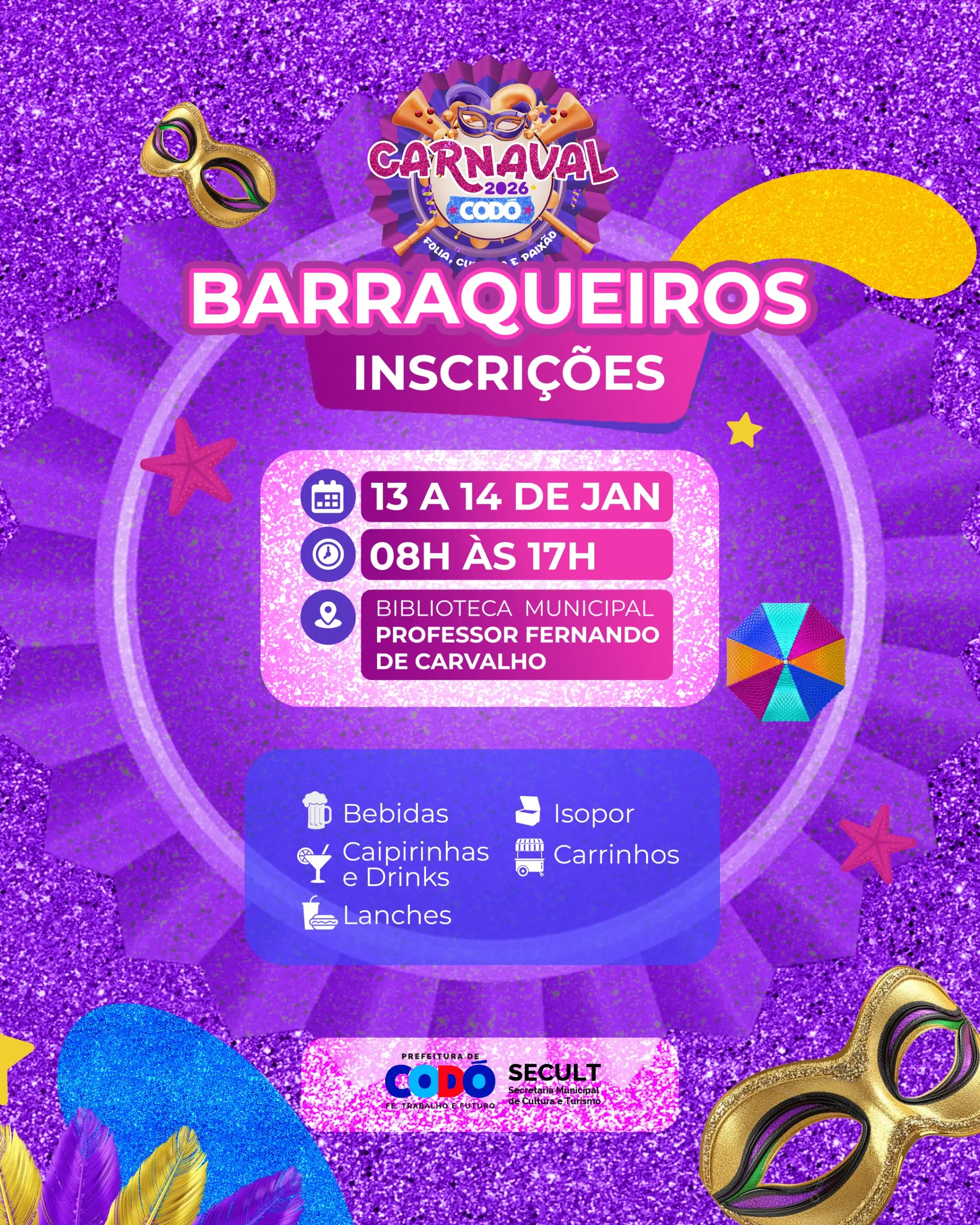 Foto 2 – Prefeitura de Codó abre inscrições para Blocos Carnavalescos e Barraqueiros do Carnaval 2026