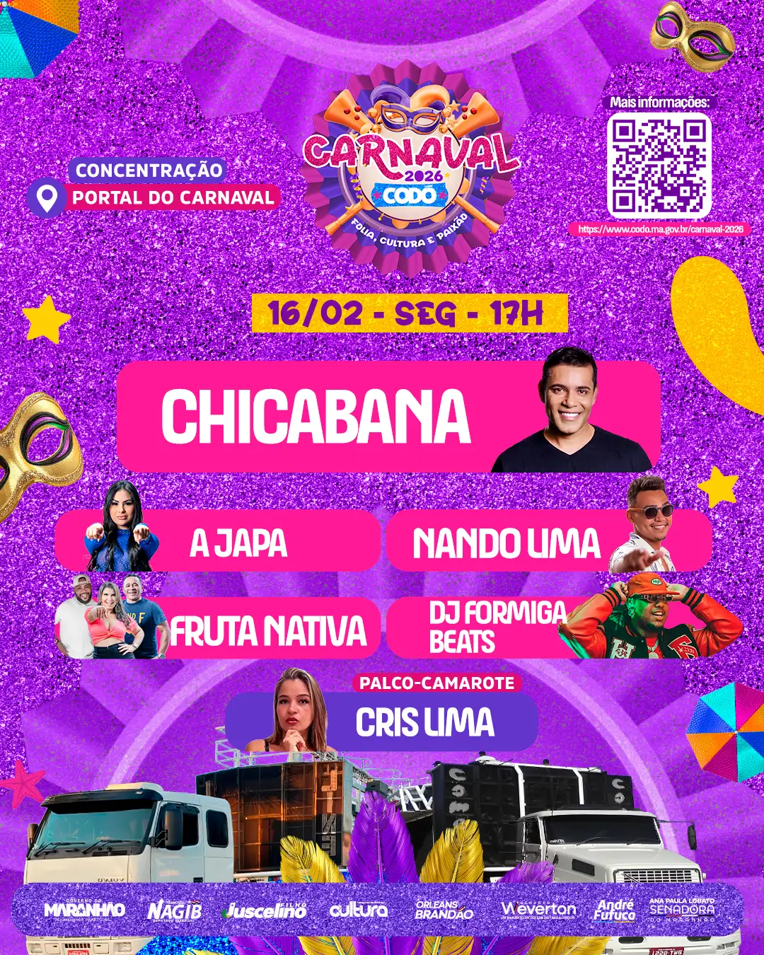 Galeria de imagens - Foto 4 da notícia: Prefeitura de Codó divulga programação oficial do Carnaval 2026 – “Folia, Cultura e Paixão”