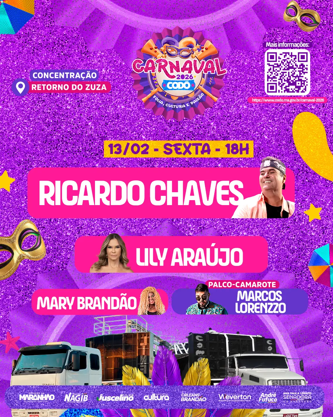 Galeria de imagens - Foto 1 da notícia: Prefeitura de Codó divulga programação oficial do Carnaval 2026 – “Folia, Cultura e Paixão”