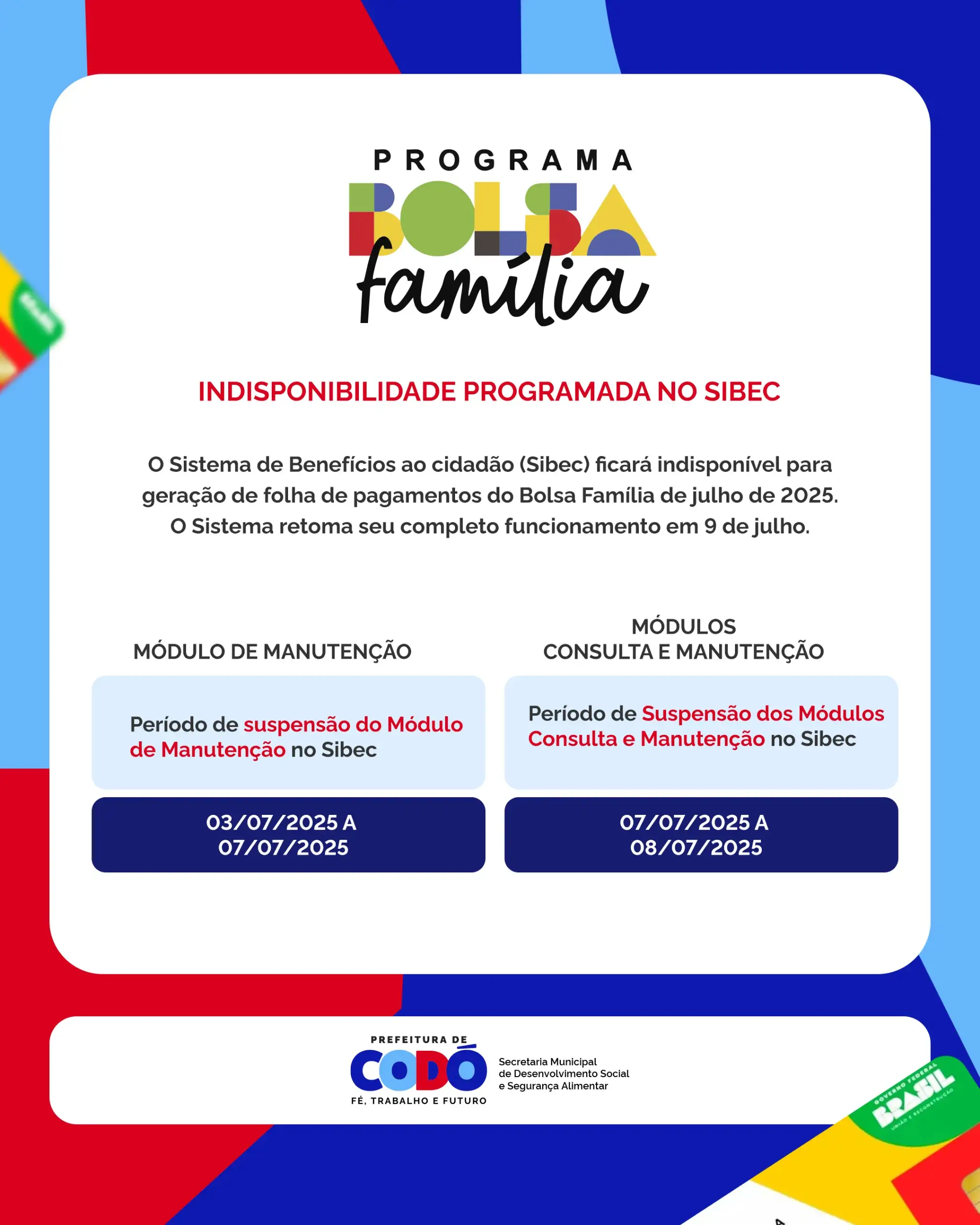 Bolsa Família: SIBEC fica temporariamente indisponível