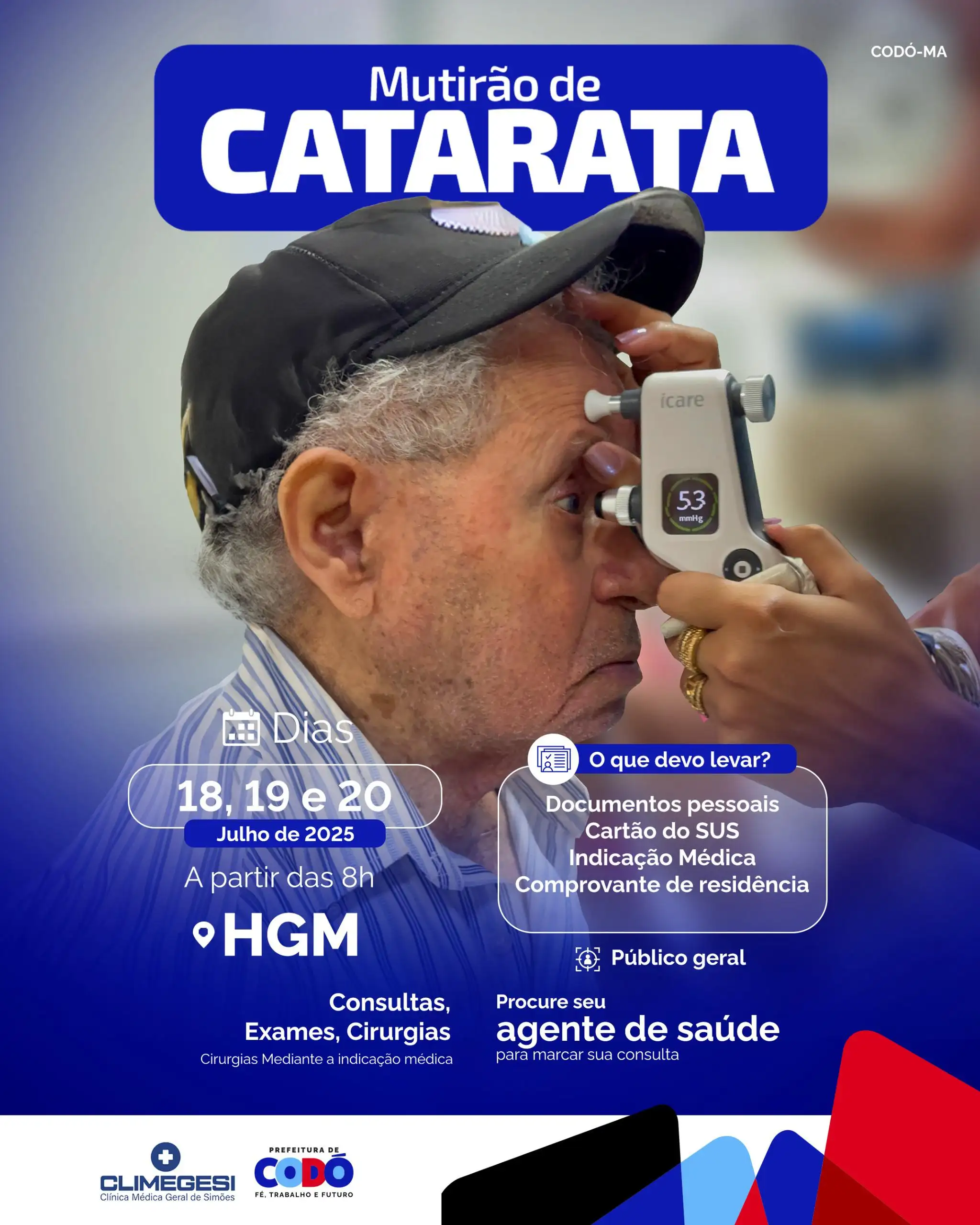 Mutirão de Catarata com consultas, exames e cirurgias será realizado em Codó