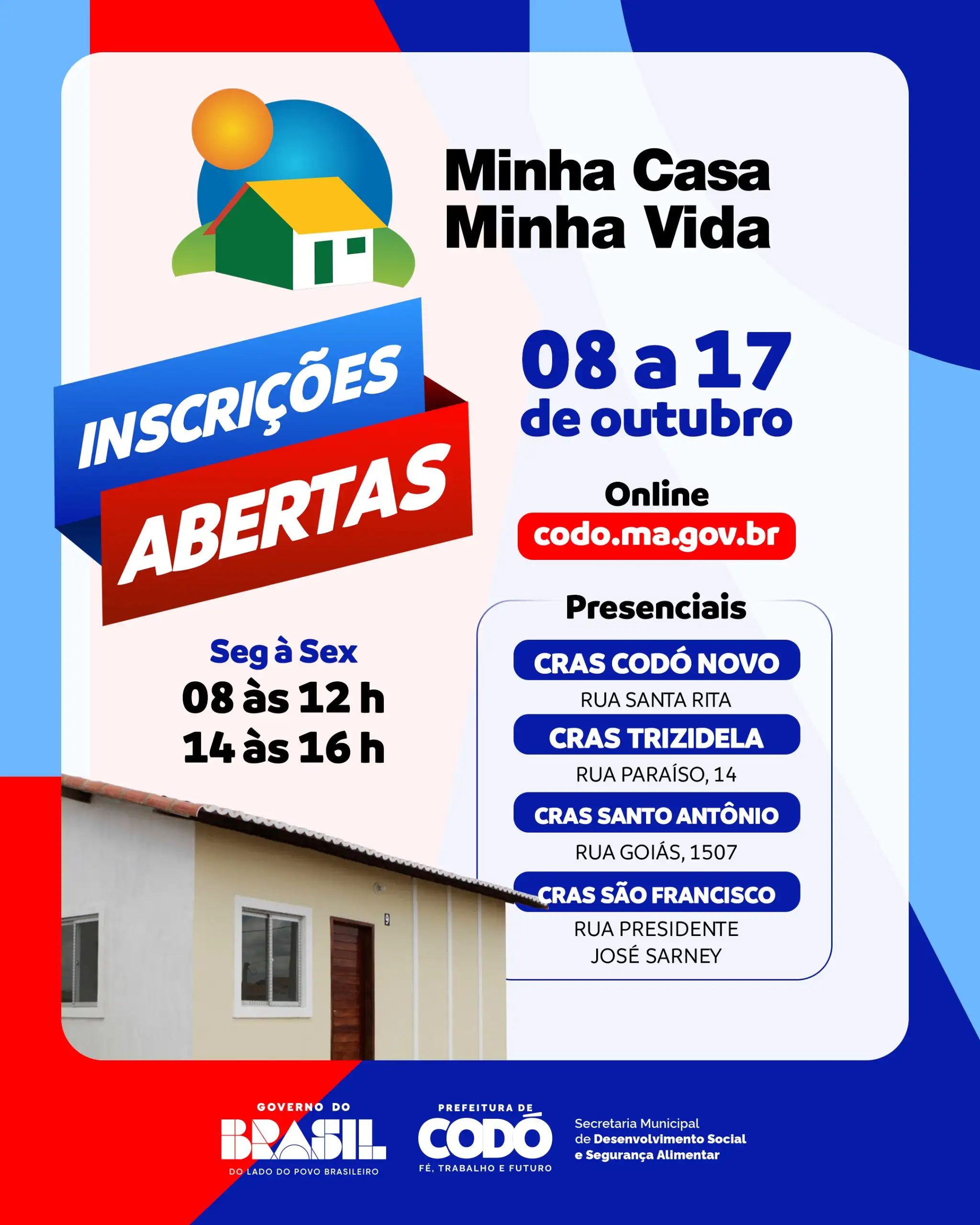 Galeria de imagens - Foto 1 da notícia: 🏠 Inscrições abertas para o Programa Minha Casa Minha Vida em Codó