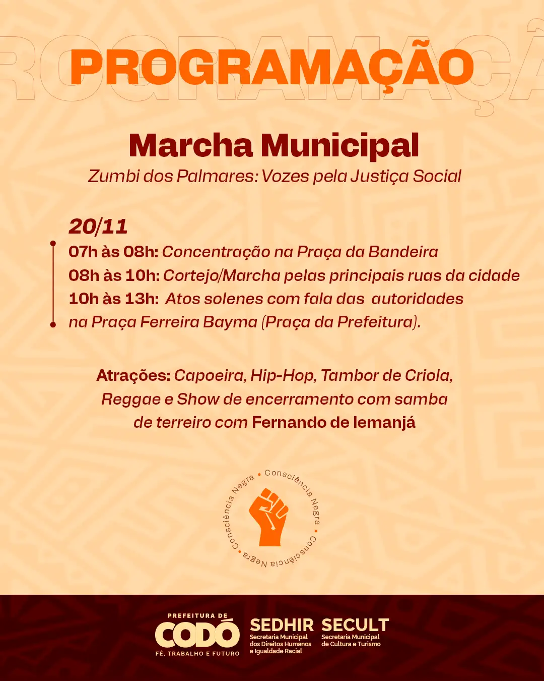 Foto 1 – Prefeitura de Codó promove celebração do Dia da Consciência Negra com cortejo cultural e apresentações artísticas