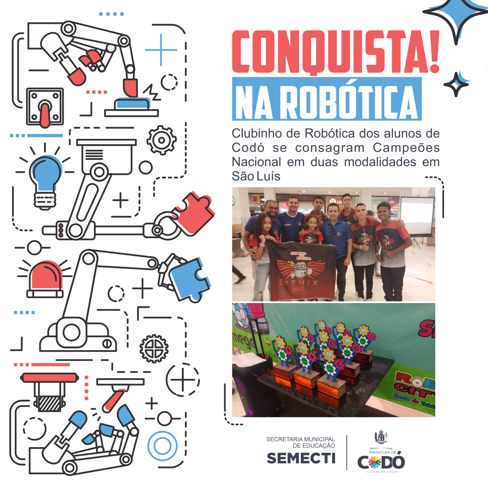 CONQUISTA! Clubinho de Robótica dos alunos de Codó se consagra Campeão Nacional em duas modalidades em São Luís