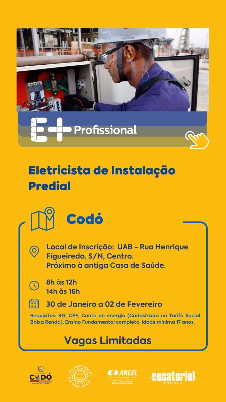 Equatorial Maranhão oferece curso gratuito de eletricista em parceria com Prefeitura de Codó